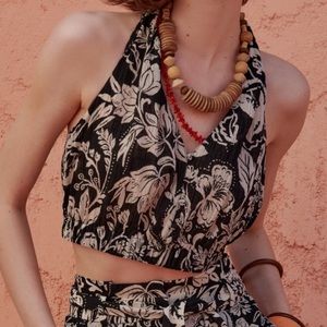 Zara black & white floral halter top